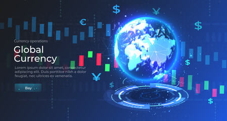 Global financial graphic concept, global financial investment and cryptocurrency. Economic trends. Financial investment or business idea of economic trends. Abstract financial background. Vector