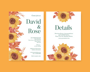 Fototapeta premium Wedding card template with rustic fall foliage concept,watercolor style
