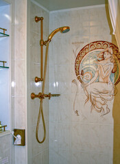 Luxurious ocean view or oceanview or outside or exterior porthole window cabin suite on luxury...