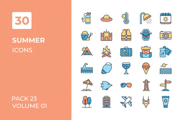 Summer icons collection. Set vector line with elements for mobile concepts and web apps. Collection modern icons.