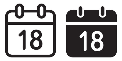 ofvs145 OutlineFilledVectorSign ofvs - calendar date vector icon . isolated transparent . planning - day 18 . black outline and filled version . AI 10 / EPS 10 . g11484