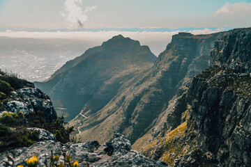 View from the natural wonder Table Mountain in Cape Town South Africa