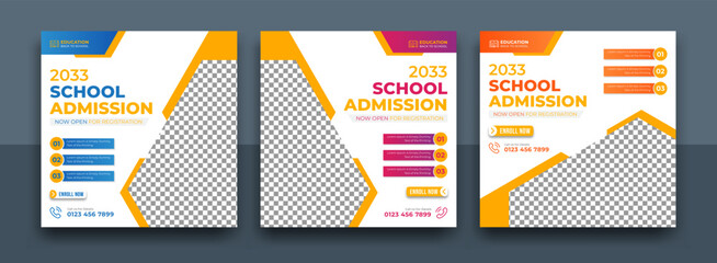 School admission social media post banner, Back to school admission promotion social media post template design, education advertisement. Editable Vector formate