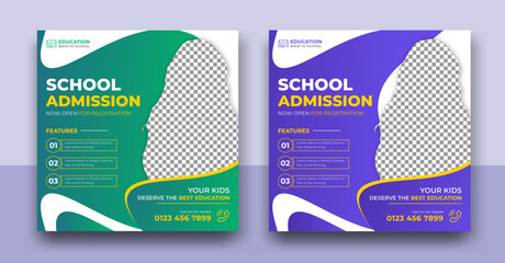 School admission promotional instagram banner, Back to school admission promotion social media post template design, education advertisement. Editable Vector formate
