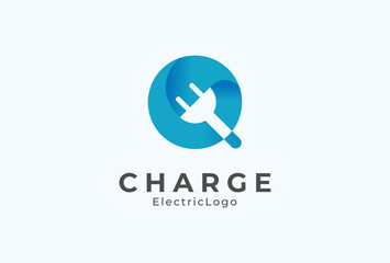 Letter Q Electric Plug Logo, Letter Q and Plug combination with gradient colour, flat design logo template, vector illustration