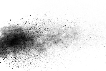 abstract powder splatted background. Black powder explosion on white background. Colored cloud. Colorful dust explode. Paint Holi.