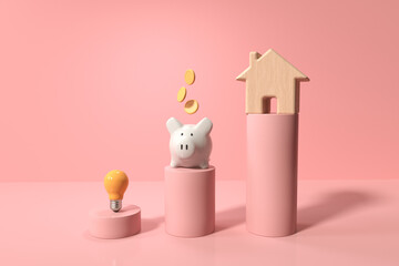 Piggy bank and real estate theme - 3D render