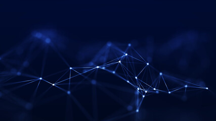 Connection concepts The Internet network comes from a polygonal connection using dots and lines, consisting of a dark blue background with space above it.