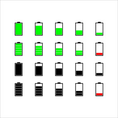 Set of battery icons, on a white background.
