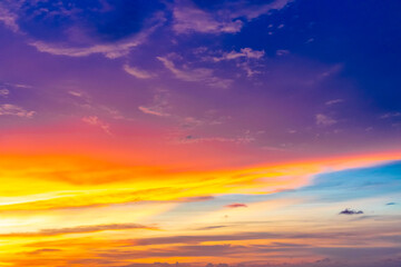 Naklejka na ściany i meble Beautiful stunning colorful and golden sunset at Phuket island Thailand.