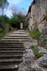 Fototapeta na wymiar rue en escaliers dans le village de Bruniquel 