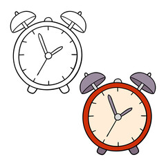 Vector illustration coloring page of cartoon clock with example  for children and scrap book