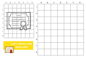 Vector illustration of grid copy picture educational puzzle game with doodle diploma
