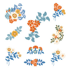 Fototapeta premium Vector Graceful Art Nouveau Flowers Bouquets of Convolvulus, Briar, Lotus, Lilac and Ranunculus