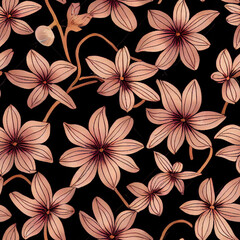 Obraz premium Fabric repeating pattern of dark burgundy colored wild flowers for a wall paper or fabric