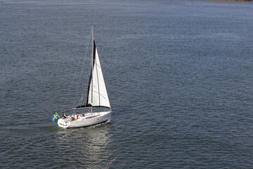 Fototapeta premium Sailboat on the sea at the entrance to Gothenburg harbour,Sweden,Europe,Scandinavia
