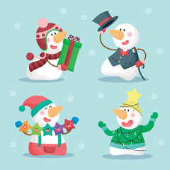 Christmas snowman funny cartoon character set