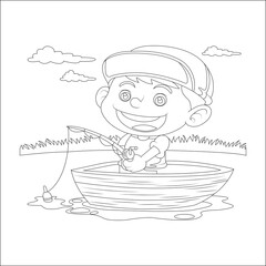 Funny fishing coloring page for kids