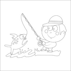 Funny fishing coloring page for kids