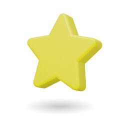 Yellow star minimalistic 3d icon. Customer rating feedback, rang, rating, achievements and decor concept. Vector illustaration. Interface button isolated on white.