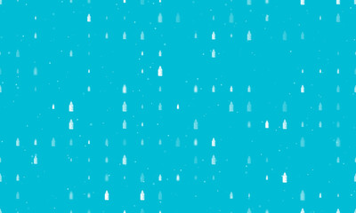 Naklejka na ściany i meble Seamless background pattern of evenly spaced white feeding bottle symbols of different sizes and opacity. Vector illustration on cyan background with stars