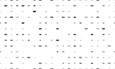 Seamless background pattern of evenly spaced black hotdog symbols of different sizes and opacity. Vector illustration on white background