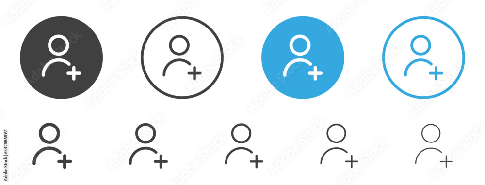 Aufkleber Add new user icon vector male person profile avatar with plus symbol, Add user profile icon