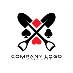 Vector logo design illustration of two shovels with poker card symbol. Unique logo