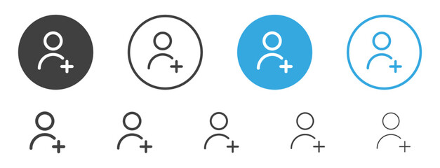 Add new user icon vector male person profile avatar with plus symbol, Add user profile icon