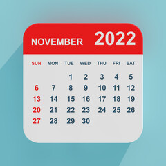 Flat Icon Calendar November 2022. 3d Rendering