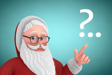 Cartoon Little Boy Teen Person Character Mascot Points a Finger at Green Chalkboard with Question Mark. 3d Rendering
