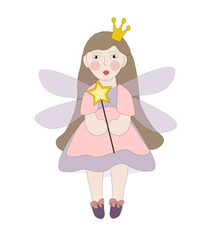 winged colorful fairy drawn in a cartoon style