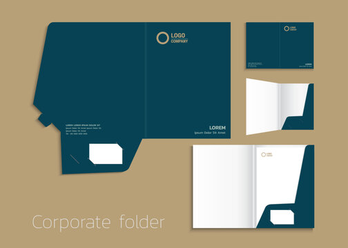 A4 size single pocket reinforced folder mock-up isolated a minimalistic design Dard green theme vector illustration.