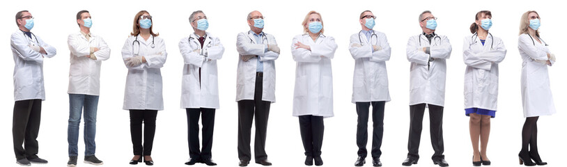 group of doctors in mask isolated on white