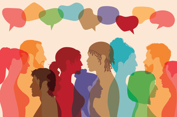 The concept of communication. Community. Share information on social networks. Vector cartoon of international people speaking and interacting.