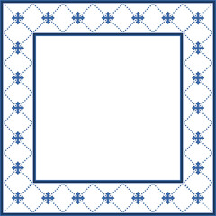 Vintage pattern stylish square frame retro blue cross dot line