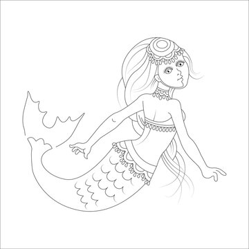 funny mermaid coloring page for kids 