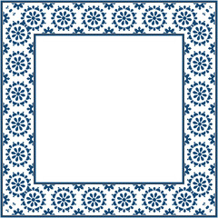 Vintage pattern stylish square frame retro blue flower