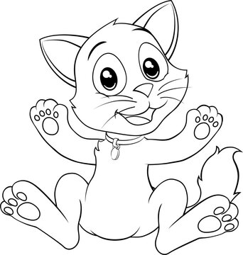 Cat Cute Cartoon Kitten Animal Coloring Book Page