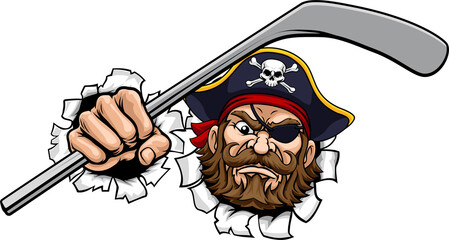 Pirate Ice Hockey Sports Mascot Cartoon
