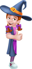 Kid Cartoon Girl Child Halloween Witch Sign