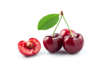 Sweet cherry fruits with leaves