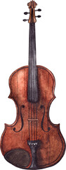Watercolor wooden vintage violin fiddle musical instrument isolated art
