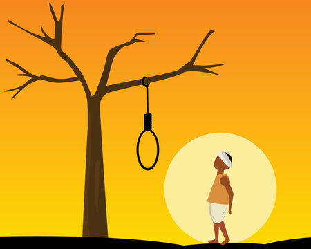 Farmer commit suicide because of debt, vector illustration