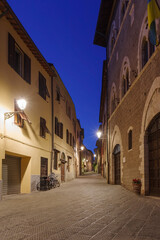 Piombino street view in the night, Tuscany, Italy