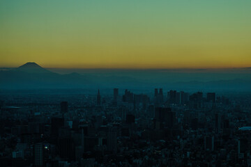 東京の高層ビル群と富士山
