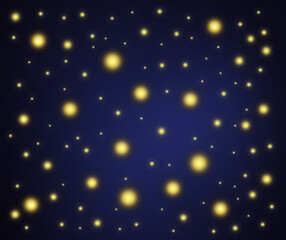 Dark blue background in a magical, technological style. Space image with bright neon golden star spots.