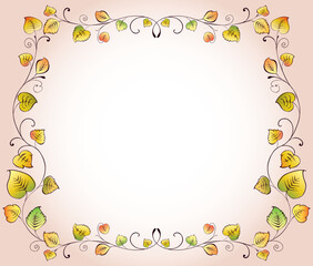 Decorative card with border from outlines autumn leaves