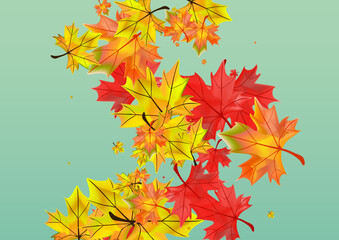 Naklejka na ściany i meble Orange Plant Background Green Vector. Floral October Texture. Brown Tree Leaves. Collection Leaf Design.