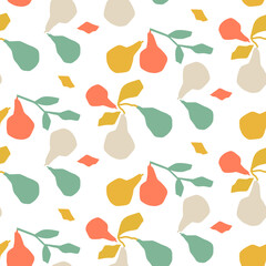 Seamless Pattern Abstract Organic Pattern Plants Fruit Branches Paper Cut Matisse Style
